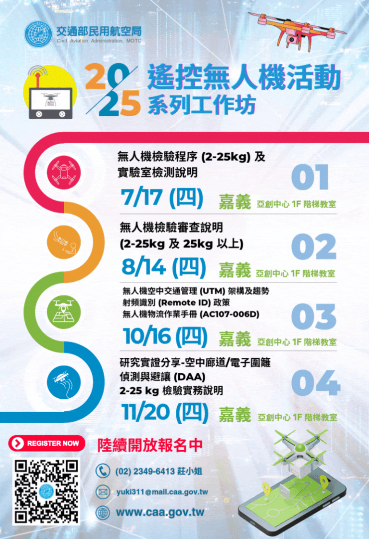 【開放報名】交通部民航局114年4場無人機工作坊活動
