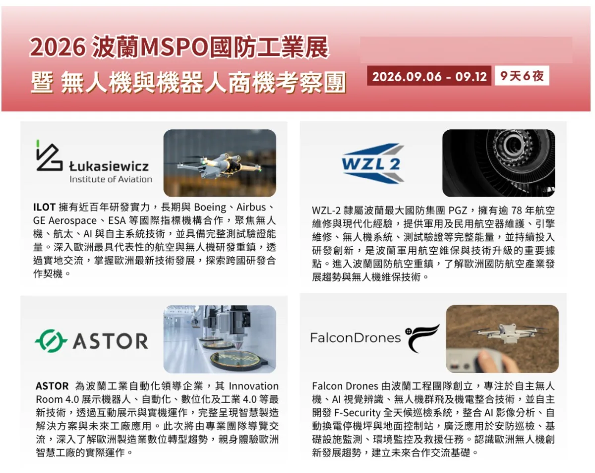 🚀【熱烈報名中】2026 波蘭 MSPO 國防工業展 暨 無人機與機器人商機考察團 🇵🇱